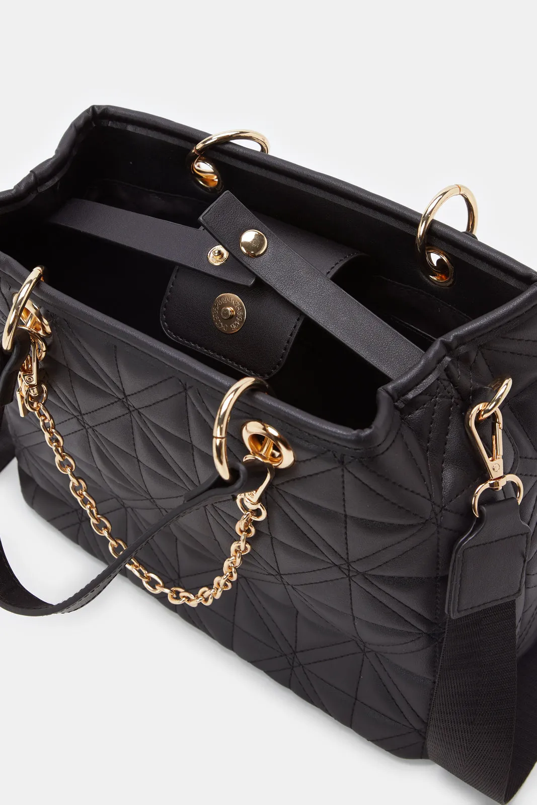 Women Black Textured Day Bag sold by Redtag product image thumbnail 4