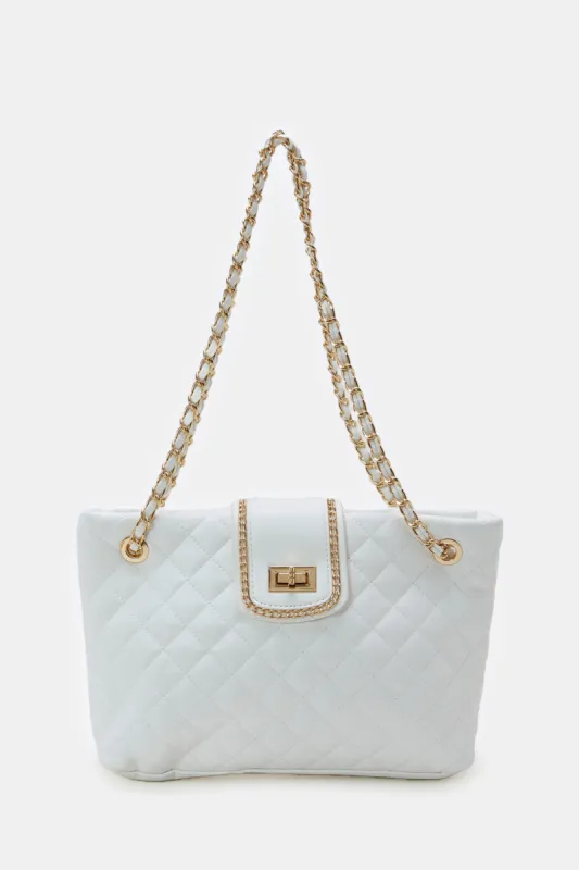 Women White Textured Hand Bag sold by Redtag