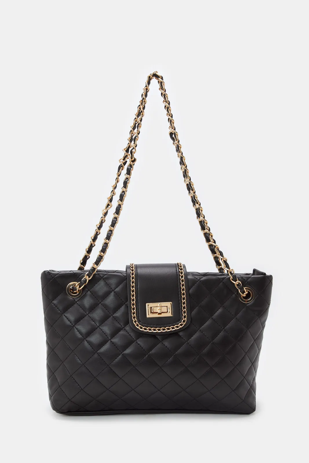Women Black Textured Hand Bag sold by Redtag