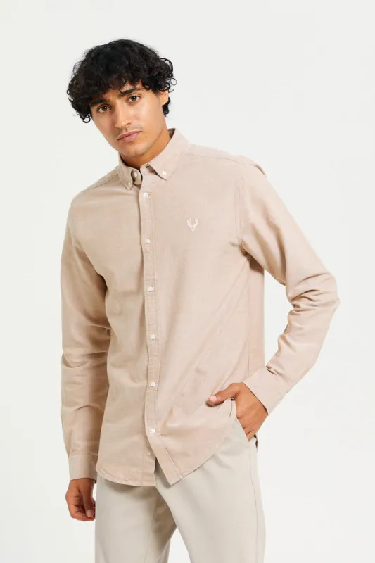 Men Beige Button Down Oxford Shirt sold by Redtag