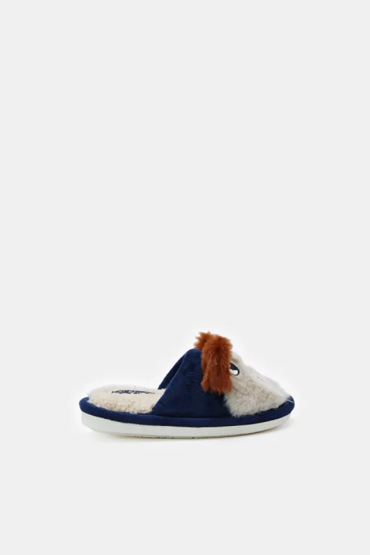 Boys Navy and White 3D Animal Slippers sold by Redtag