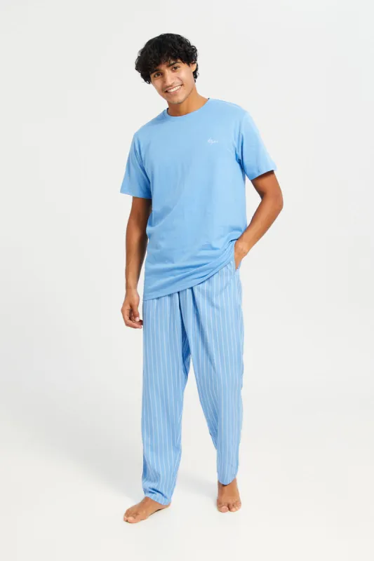 Men Blue Striped Pyjama Set (2 Piece) sold by Redtag