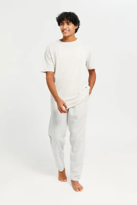 Men Beige Striped Pyjama Set (2 Piece) sold by Redtag