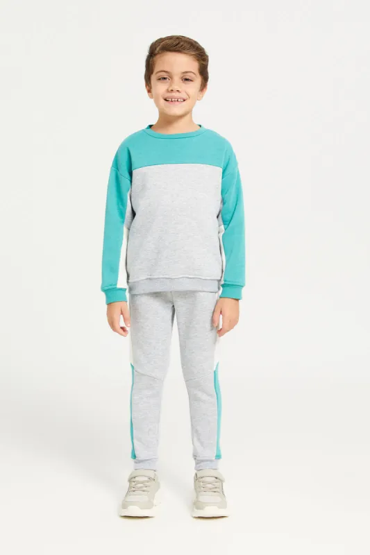 Boys Grey And Mint Cut N Sew Jog Set (2 Piece) sold by Redtag
