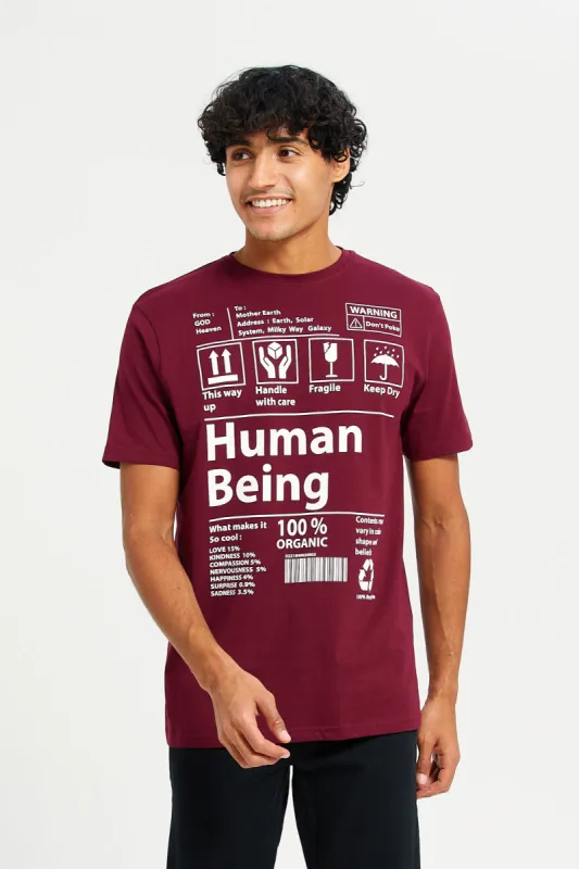 Men Burgundy Printed T-Shirt sold by Redtag