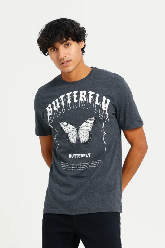Men Charcoal Printed T-Shirt sold by Redtag