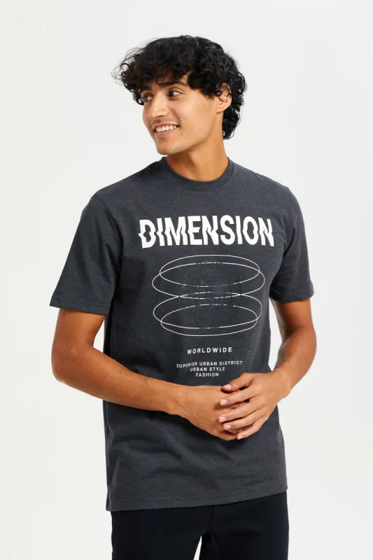 Men Charcoal Printed T-Shirt sold by Redtag