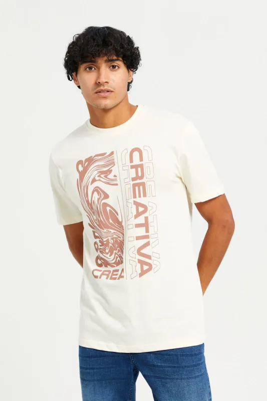 Men Ivory Printed T-Shirt sold by Redtag