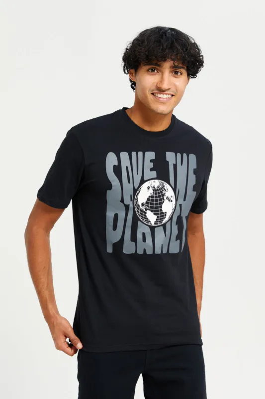 Men Black Printed T-Shirt sold by Redtag