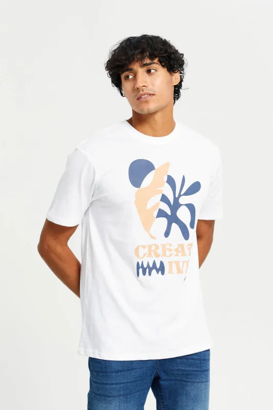 Men White Printed T-Shirt sold by Redtag