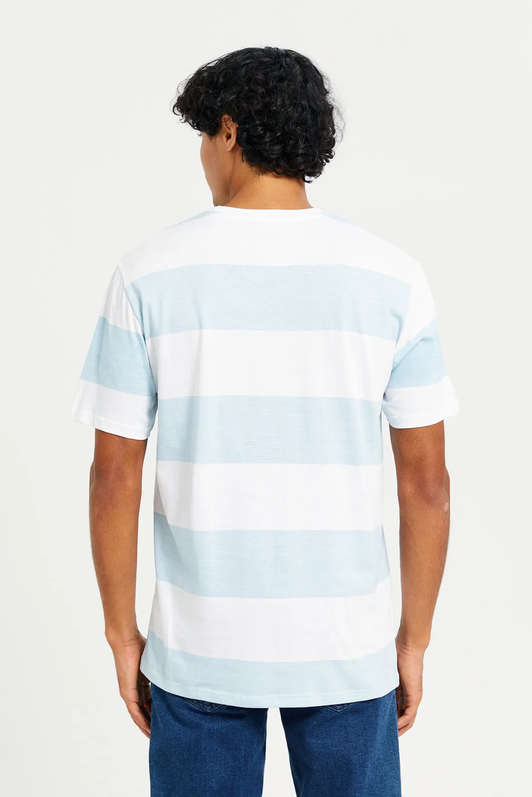Men Blue And White Striped T-Shirt sold by Redtag product image thumbnail 3