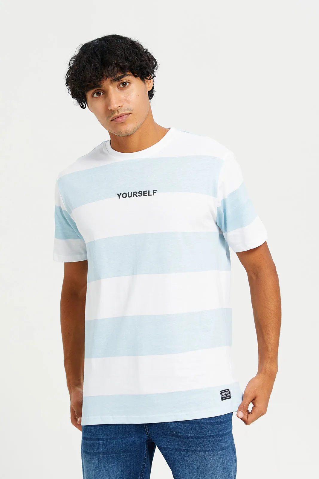 Men Blue And White Striped T-Shirt sold by Redtag