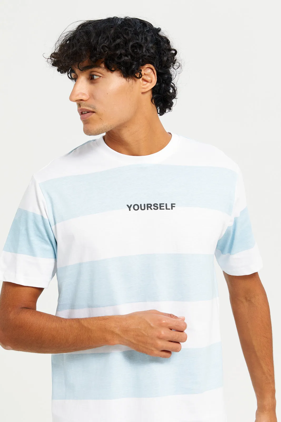 Men Blue And White Striped T-Shirt sold by Redtag product image thumbnail 4