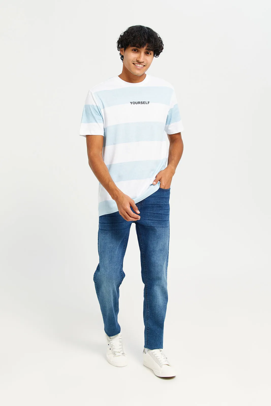 Men Blue And White Striped T-Shirt sold by Redtag product image thumbnail 2