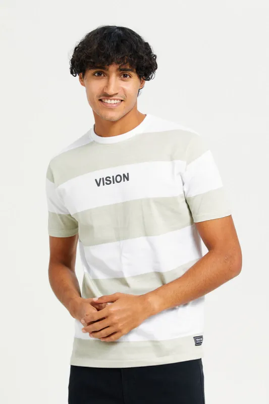 Men Green And White Striped T-Shirt sold by Redtag