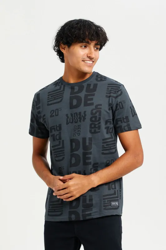 Men Charcoal Printed T-Shirt sold by Redtag
