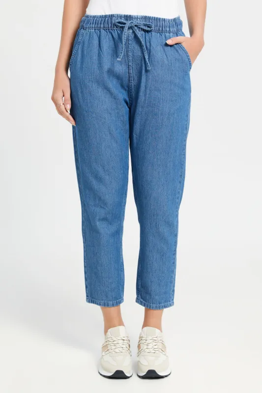 Women Blue Elastic Waist Jeans sold by Redtag