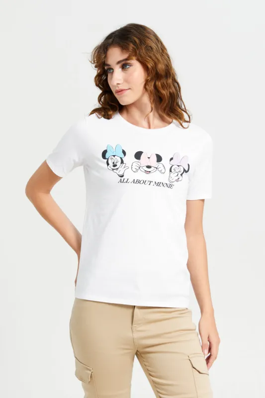 Women White Minnie Mouse Printed T-Shirt sold by Redtag