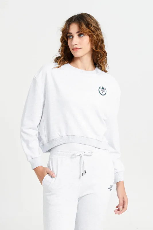 Women Grey Melange Oversized Embroidered Sweatshirt sold by Redtag