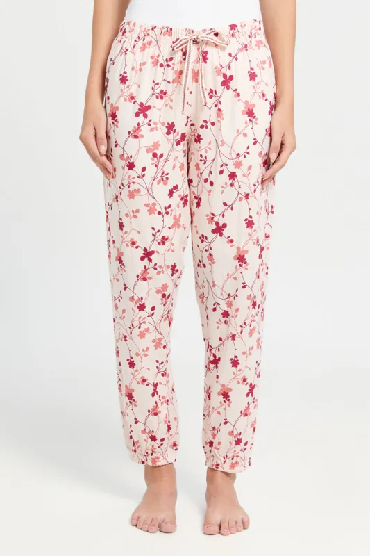 Women Pink Floral Print Pyjama Bottom sold by Redtag