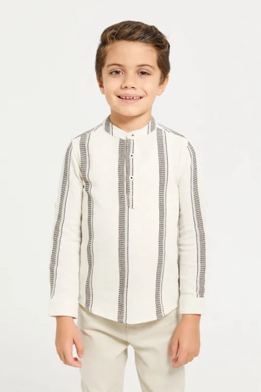 Boys Beige Striped Shirt sold by Redtag