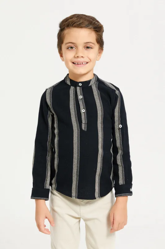 Boys Black Striped Shirt sold by Redtag