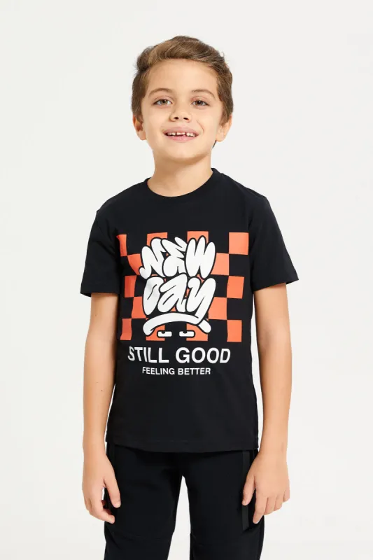 Boys Black New Day Printed T-Shirt sold by Redtag