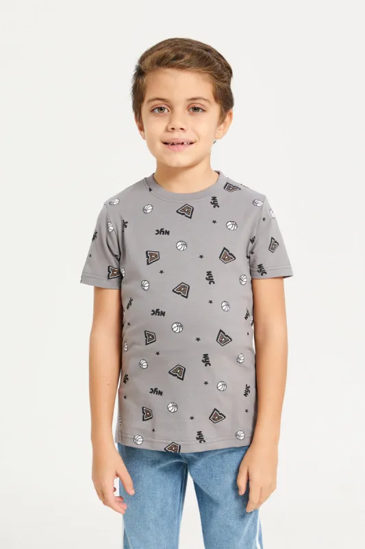 Boys Charcoal Printed T-Shirt sold by Redtag
