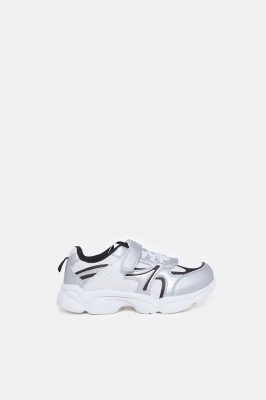 Senior Boys Grey Material Block Trainers sold by Redtag