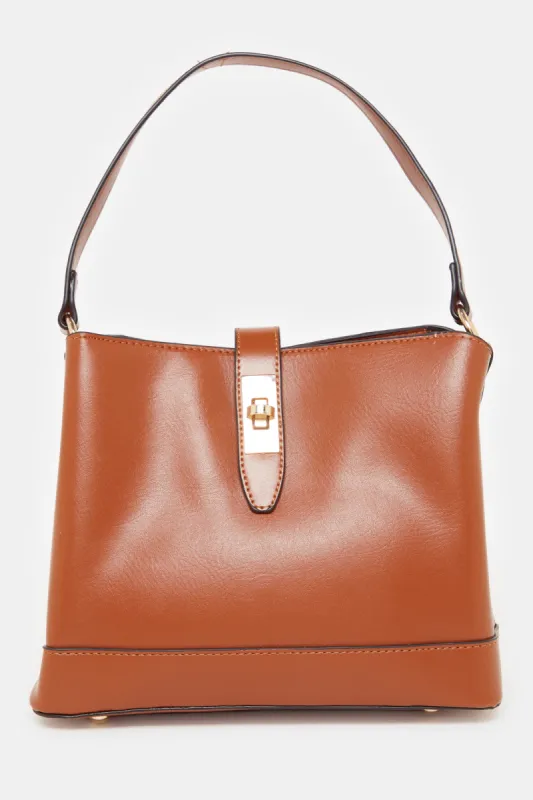 Women Tan Plain Bucket Bag sold by Redtag