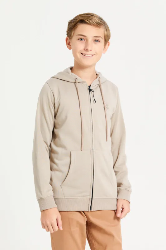 Senior Boys Beige Hooded Sweatshirt sold by Redtag