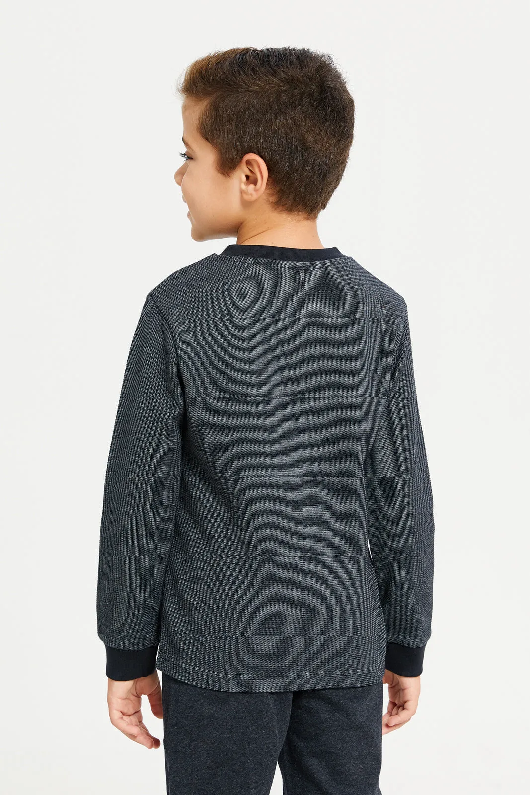 Boys Black Waffle Fabric Long Sleeve Henley Tee sold by Redtag product image thumbnail 3