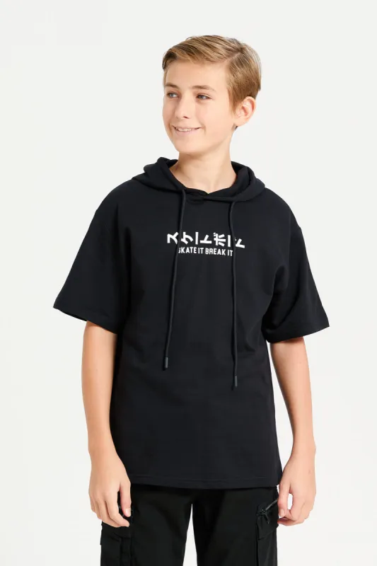 Senior Boys Black Hooded T-Shirt sold by Redtag