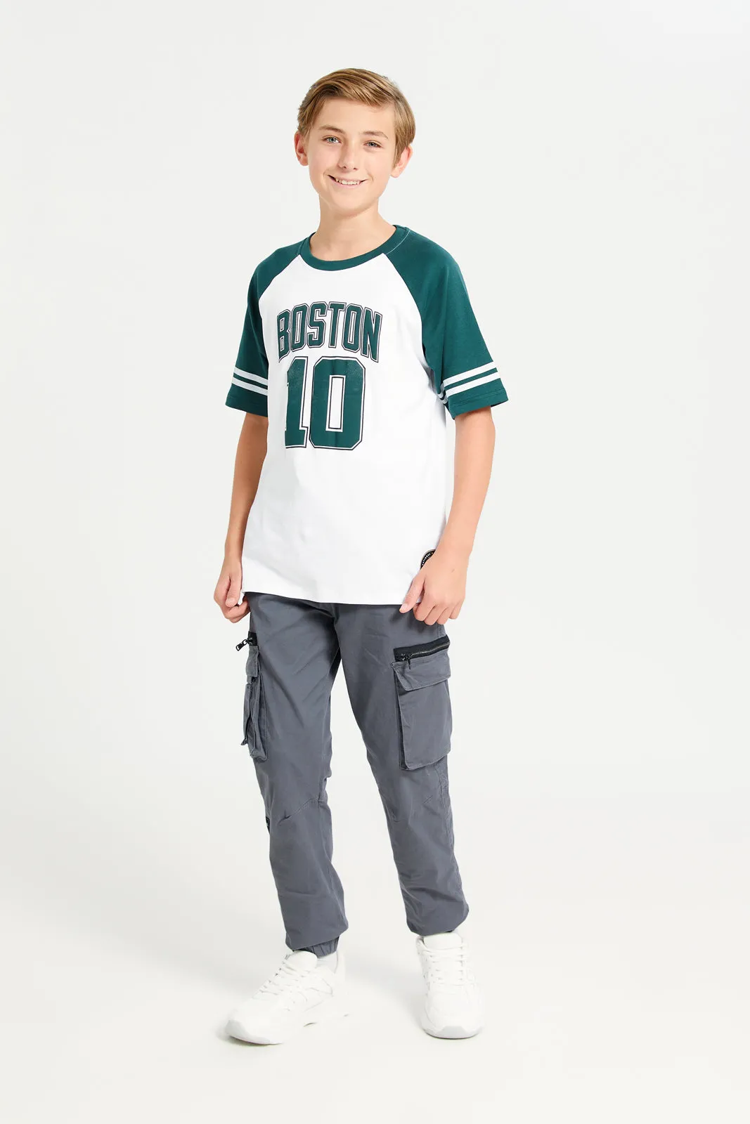 Senior Boys White And Green Boston Printed T-Shirt sold by Redtag product image thumbnail 2