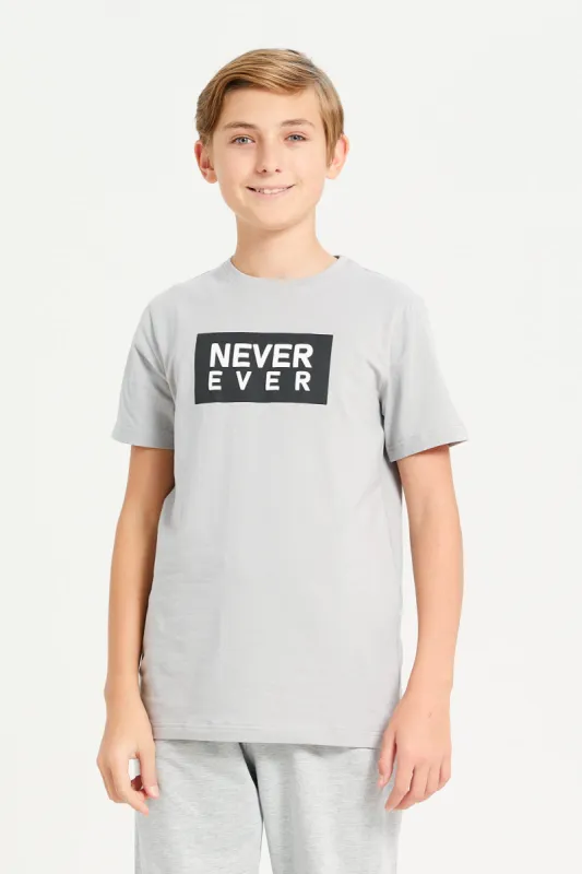 Senior Boys Grey Never Ever Print T-Shirt sold by Redtag