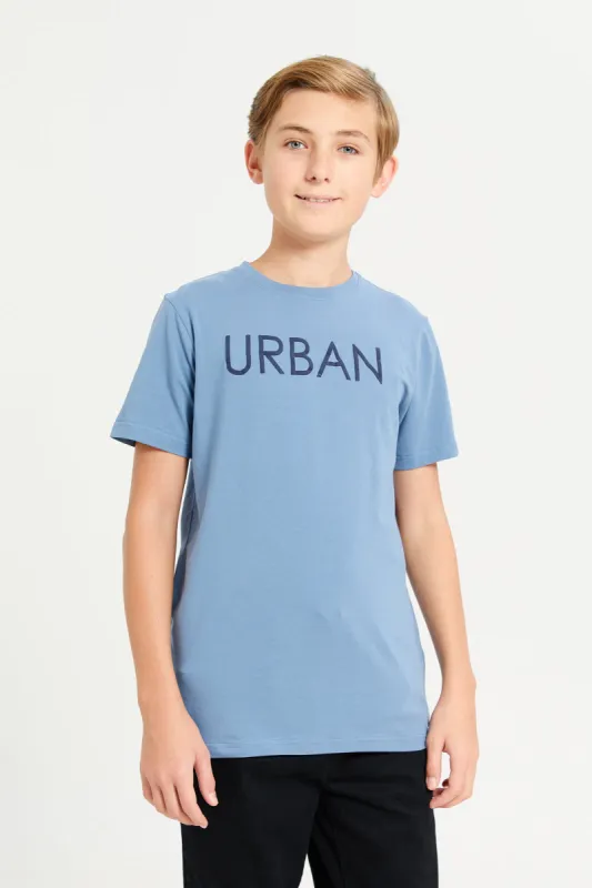 Senior Boys Blue Urban Print T-Shirt sold by Redtag