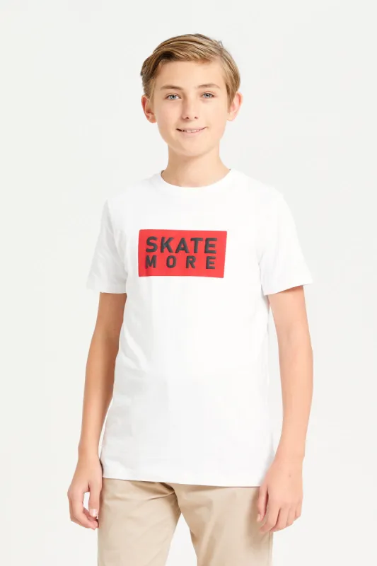 Senior Boys White Skate Print T-Shirt sold by Redtag