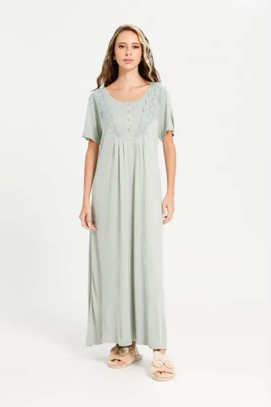 Women Mint Lace Embellished Nightgown sold by Redtag