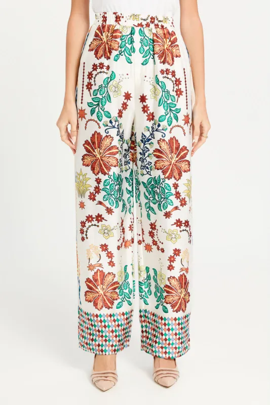 Women Ivory Printed Wide Leg Trousers sold by Redtag