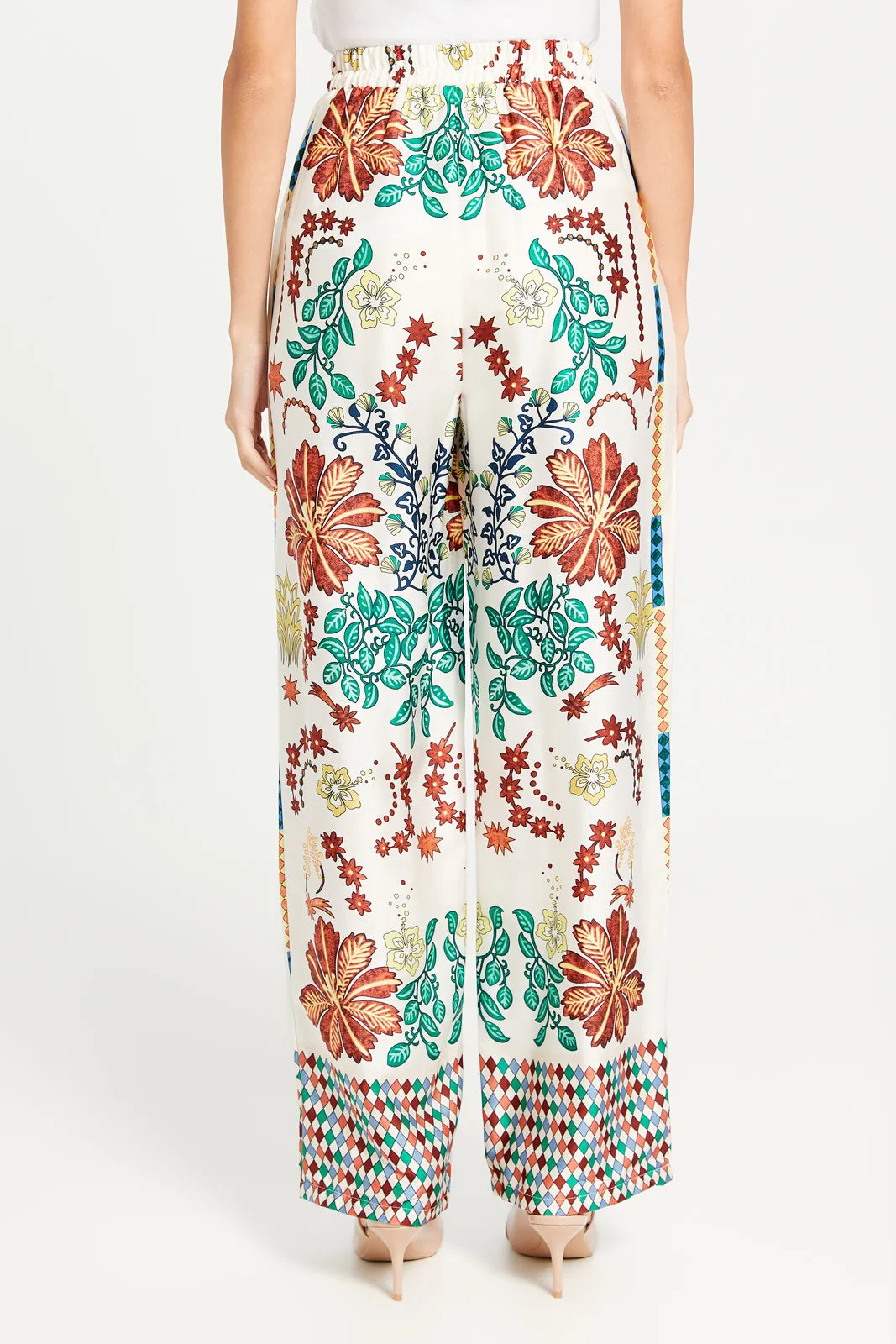 Women Ivory Printed Wide Leg Trousers sold by Redtag product image thumbnail 3