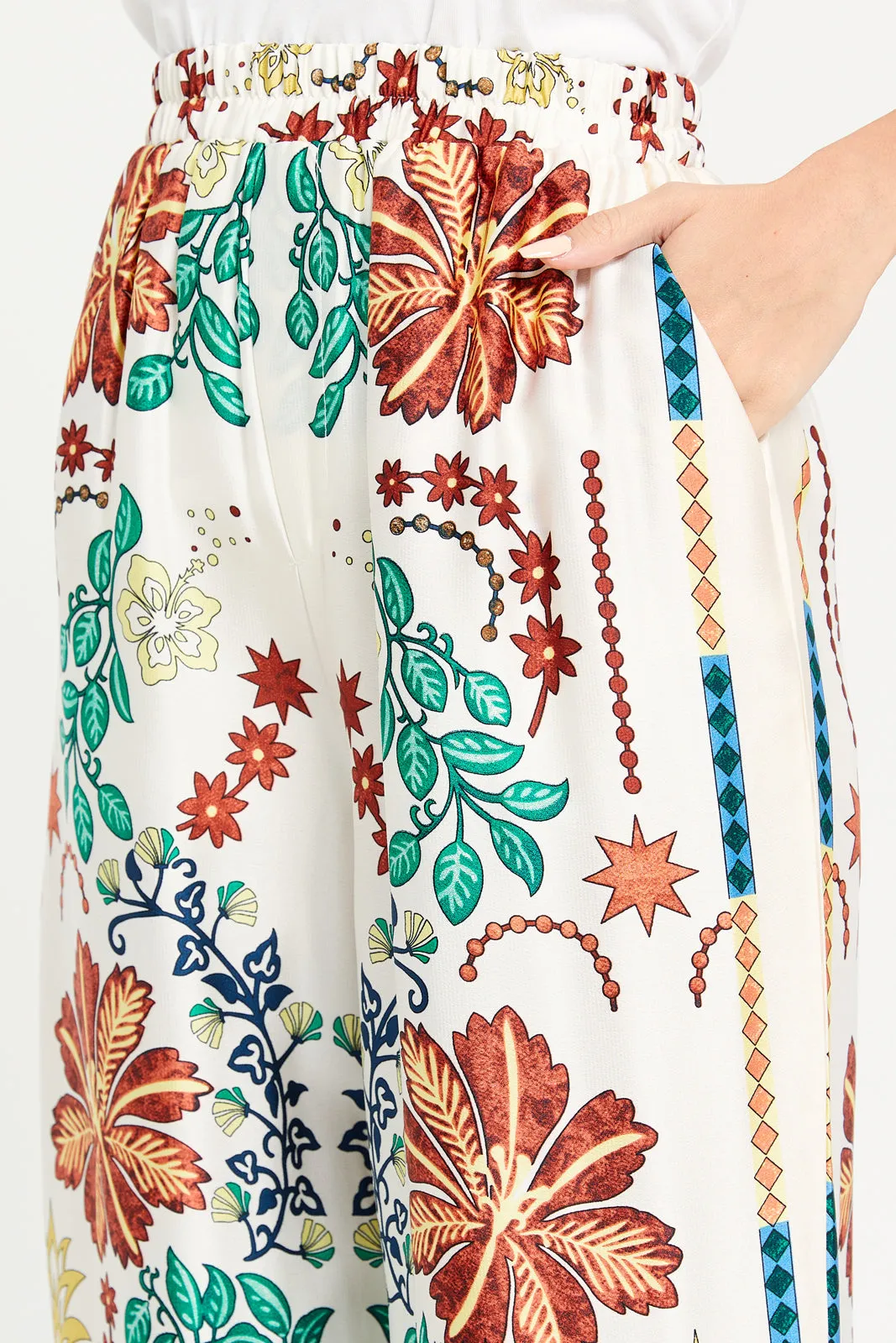 Women Ivory Printed Wide Leg Trousers sold by Redtag product image thumbnail 4