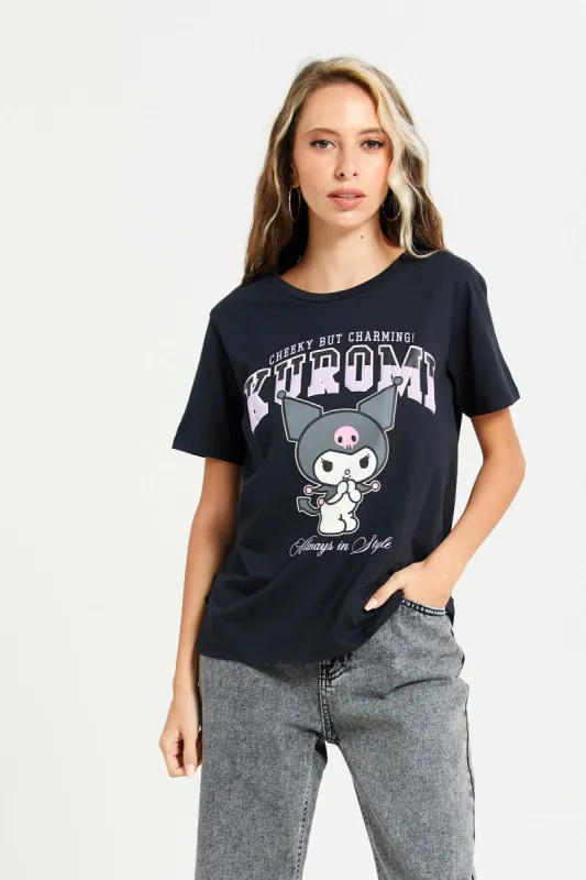 Women Black Kuromi Printed T-Shirt sold by Redtag