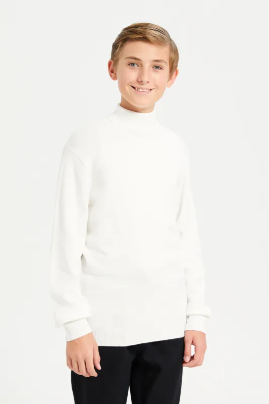 Senior Boys Ivory Turtle Neck Pullover sold by Redtag