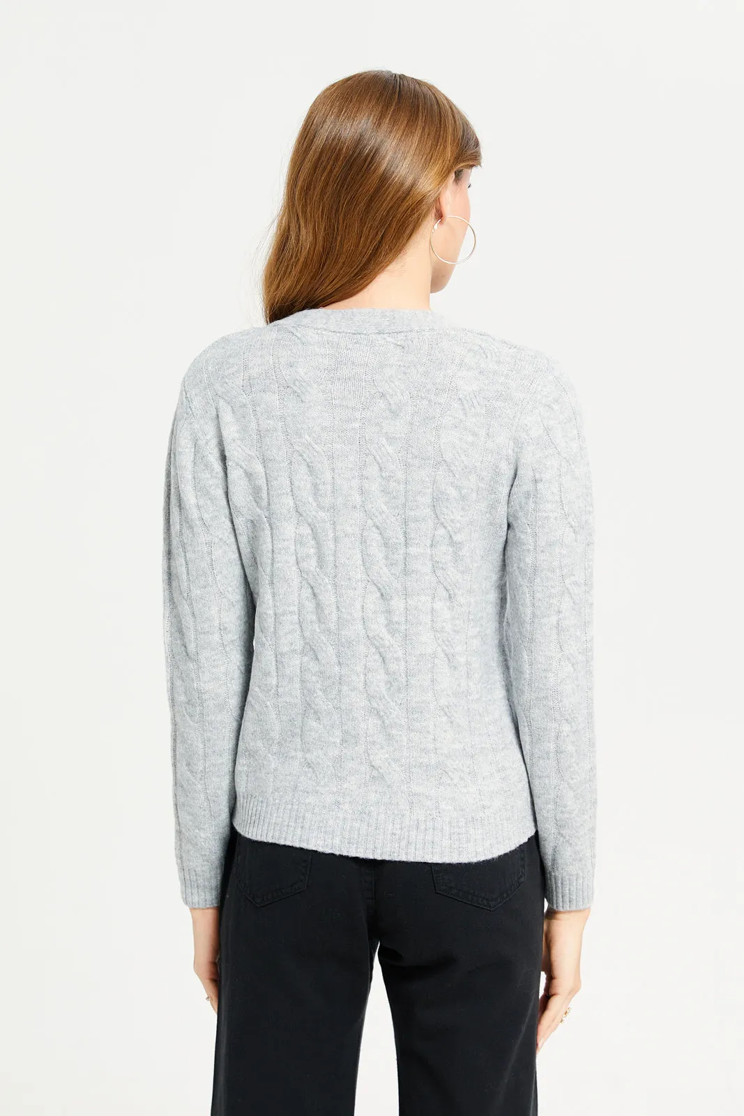 Women Grey V-Neck Textured Cardigan sold by Redtag product image thumbnail 3