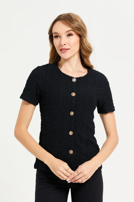 Women Black Button Down Top sold by Redtag