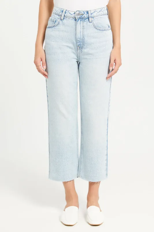 Women Blue Plain Straight Fit Jeans sold by Redtag