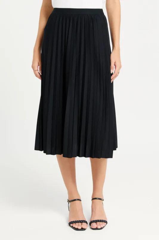 Women Black Plain Pleated Skirt sold by Redtag