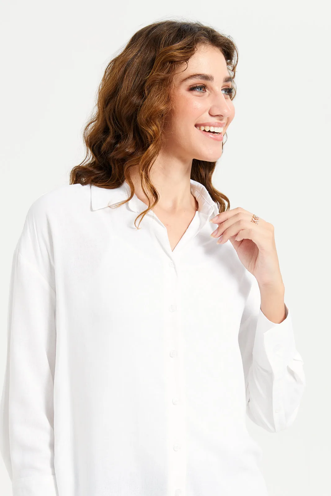 Women White Plain Linen Blend Shirt sold by Redtag product image thumbnail 4