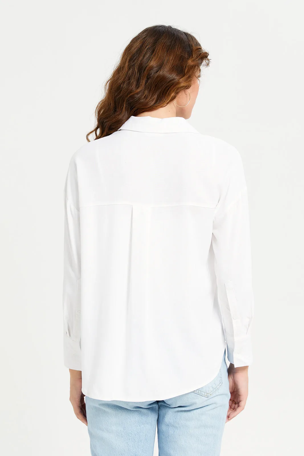 Women White Plain Linen Blend Shirt sold by Redtag product image thumbnail 3