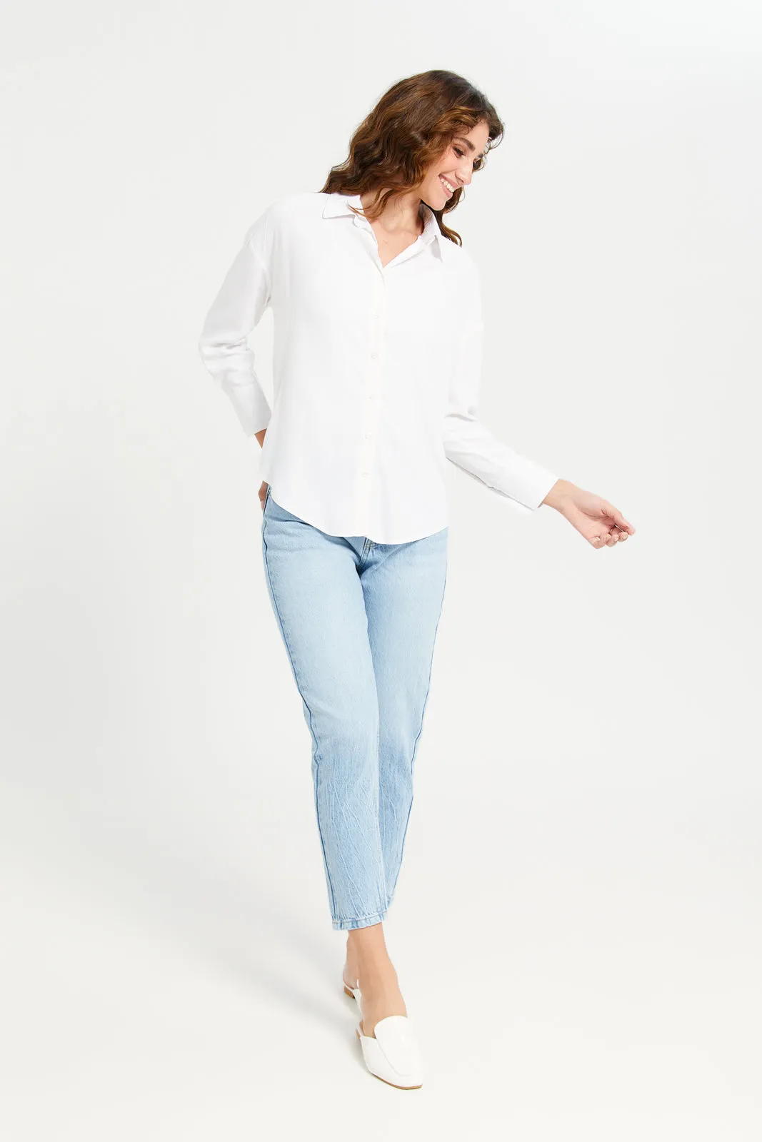 Women White Plain Linen Blend Shirt sold by Redtag product image thumbnail 2